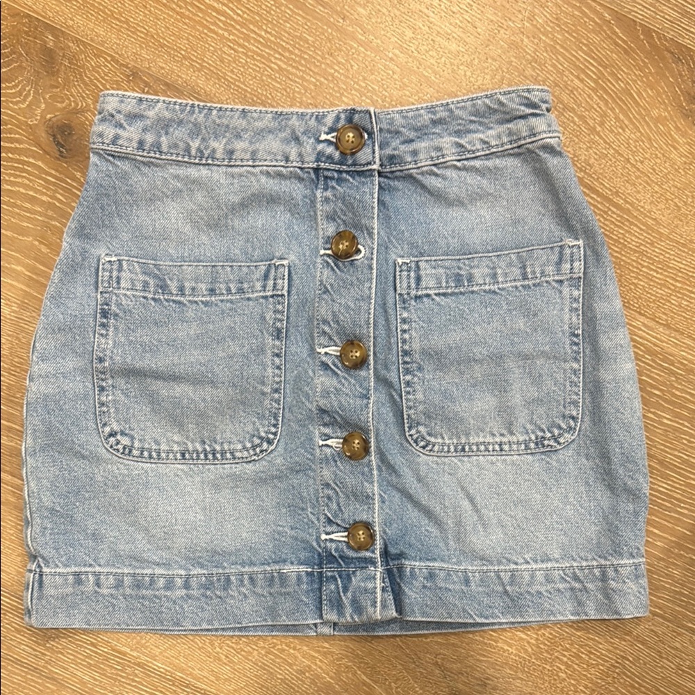 We The Free Light Wash Denim A-Line Mini Skirt Casual